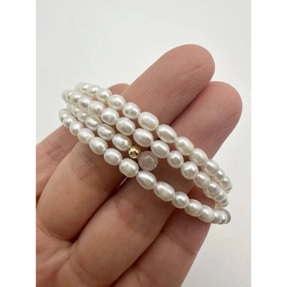 14k yellow gold beads freshwater pearl rose quartz wrap bracelet